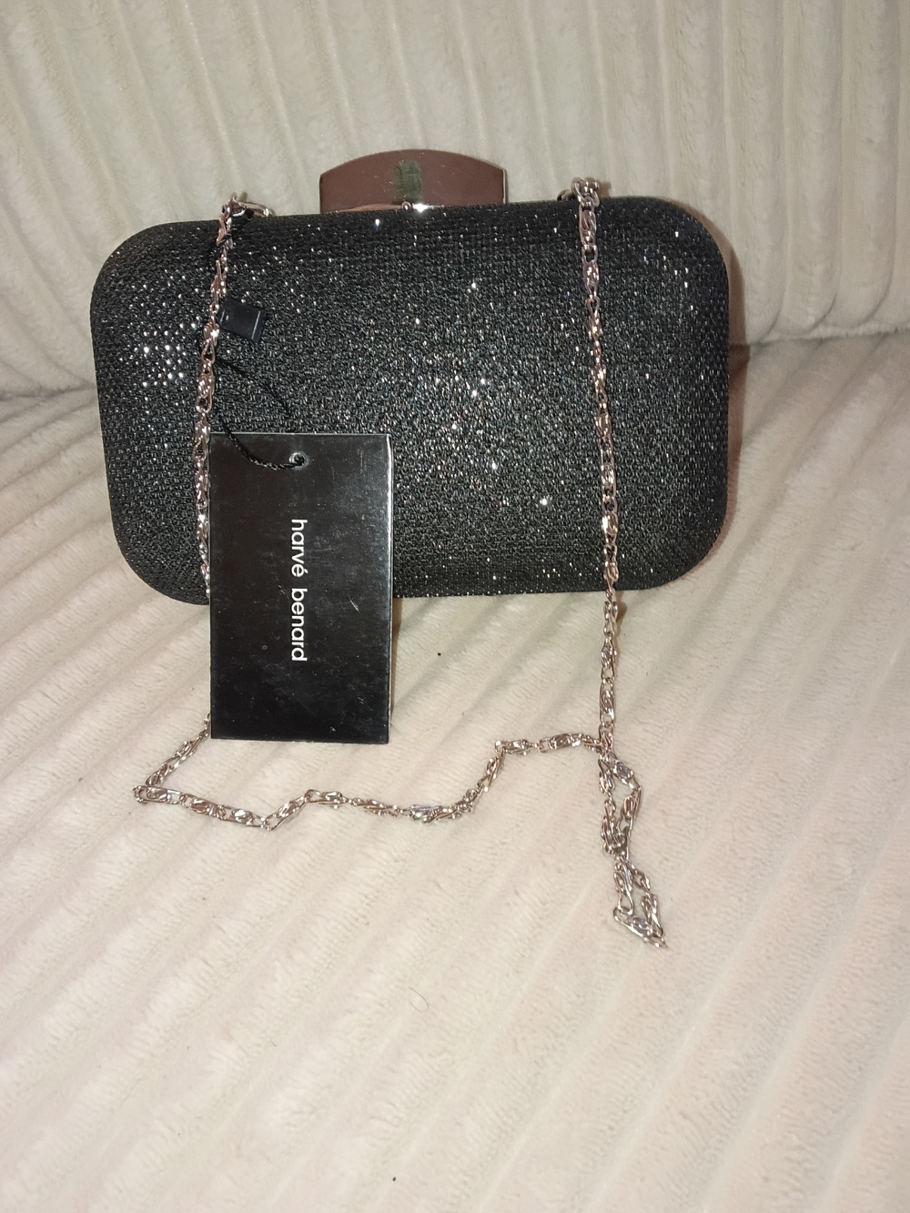 Harve Benard Black Sparkle Convertible Clutch with Chain Strap